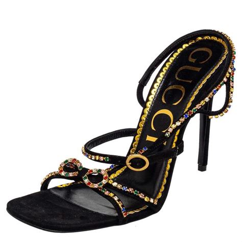 gucci carmen crystal-embellished suede sandals